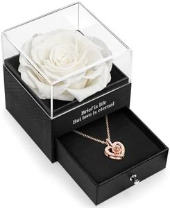 HEGUD for Mom Wife Women Preserved Real Rose with I Love You Necklace in 100 Language for Her Girlfriend, White Eternal Rose Flower Gifts for Valentine's Day Birthday Anniversary