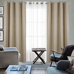 HOMEMONDE Door Blackout & Sheer Curtains - 7 Feet Screen Panels Set of 4 Living Room, Bedroom, Balcony Drapes Hang with Eyelets, (Beige & White 84 Inches)