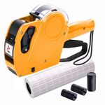 KPX Pricing Tag Gun, 8 Digits, 5150 White Labels, Yellow (Rectangular, Paper, 21*12 mm), One Touch Open System, Incl 3 Inker Rollers