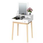 HOMCOM Dressing Table Desk Flip-up Mirror Multi-Purpose Large Space 2 Drawers Modern - White