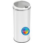 iTouchless 49 Litre / 13 Gallon Sensor Garbage Can with Odor-Absorbing Filter, Round White Stainless Steel, Kitchen Trash Recycle Bin for Home, Office, Store, Business, Pearl White, MT13RW