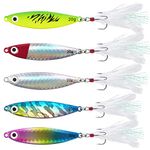 Dr.Fish Set of 5 Metal Sea Fishing Lure 20g Fishing Jig Spoons for Beach Casting Spinner Lures Slow Sinking Lure Sea Fishing Tackle for Mackerel Cod Sea Bass Pike Freshwater Saltwater