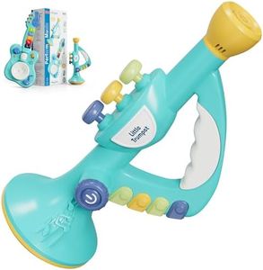DOLPH HUG 2026 Toddler Montessori Musical Instruments Toys with Trumpet and Guitar for Kids Baby, Birthday, Preschool Learning Musical Toy Set for Children Boys Girls Ages 2 3 4 5 Blue