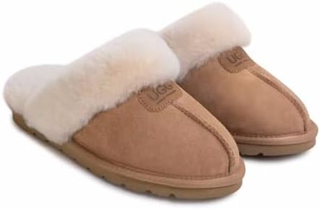 Best Gift Choice UGG Women's Slippers, Australian Premium Sheepskin Anti-Slip Fluffy Fur, Super Warm and Comfort Chestnut EU 40/41