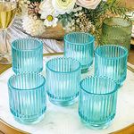 Kate Aspen Vintage Ribbed Blue Glass Tealight & Votive Candle Holders (Set of 6), Fall Decor, Boho Decor, Shelf Decoration