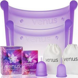Venus Menstrual Cup Starter Kit - Set of 2 Cups in 1 Package – Perfect for Beginners - FDA Registered & 100% Medical Grade Silicone Reusable Period Cups – Made in USA – Sizes Small+Large - Purple