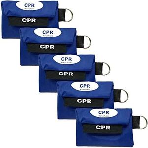 WNL Products FAK3140-5PACK CPR Key Chain with Vinyl Gloves, CPR Pocket Emergency Face Shield Barrier with Bite Block for First Aid or CPR AED Training (5 Pack)