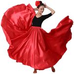 SANCAN 540 Degree 20 Yard Swing Wing Long Satin Skirt for Dance Performance Practise Halloween Cosplay (Red)
