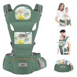 Golden Bee Comfort Nest Hip Seat Baby Carrier, Multi-Carry Positions, Ergonomic Design, Newborn to Toddler, Cotton Fabric with Breathable Mesh, 4 to 36 Months, Up to 15 kg,for All Seasons (Green)