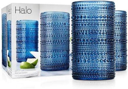 Glaver's Hobnail Drinking Glasses, Blue Vintage Glassware Set, 15 oz Beaded Drinking Glasses, Set Of 4 Cocktail Glass Set, Bubble Glasses, For Everyday Usage Water, Juice