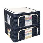 REKIRO Oxford Fabric Clothes Storage Box Wardrobe Organizer for Clothes Foldable Steel Frame Clothes Organizer Storage Box for Wardrobe, Saree, Shirts, and Blankets (Pack of 2 66L)