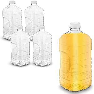 MT Products 64 oz Empty Clear PET Plastic Juice Bottles with Tamper Evident Caps - Set of 4 Bottles and 4 Caps - Made in The USA