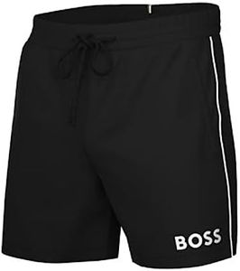 BOSS Mens Medium Length Solid Swim Trunk, Black, Medium