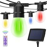 Solar Fairy Lights Outdoor Decorative Colored Edison Bulb S14 48FT String Lights Shatterproof USB Rechargeable Solar Powered Waterproof for Garden Patio Decor(Multi-Colored)