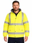 shelikes Men's Hi Vis Bomber Jacket Waterproof High Viz Workwear Coat Hooded Padded Security Safety Jacket with Pockets Reflective Tape & Fleece Lining