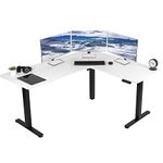 VIVO Electric Height Adjustable 63 x 55 inch Corner Stand Up Desk, White Table Top, Black Frame, L-Shaped Standing Workstation, 3CT Series, DESK-E3CTBW