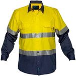 Prime Mover MA801 Hi-Vis Two Tone Lightweight Long Sleeve Shirt with Tape Yellow/Navy, Medium