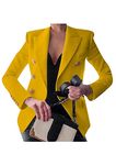 EFOFEI Women's Light Office Jacket Long Sleeve Lapel Jacket Formal Front Open Blazer Yellow XS