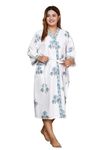 Rigdom Hand Block Print Premium Cotton Waffle Fabric White Bathrobe (White::Green::Blue)