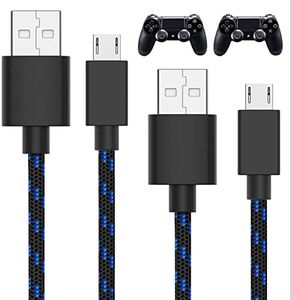 TALK WORKS Long Controller Charging Cable for PlayStation 4-10-Foot Long Braided Micro USB Cord Charger Cord for PS4 Controller - Blue-Black, 2 Pack