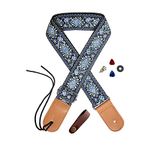 Farcaya Ukulele Strap Jacquard Flower for Soprano Concert Tenor Baritone UKE Neck Strap Lock Button (Blue Flower)