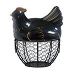 Egg Holder Chicken Shape Ceramics Metal Mesh Wire Egg Basket Decorative Kitchen Storage Baskets Holder Rack for Kitchen Storage Decoration, Fruit Snacks Organizer Rack Black &Black
