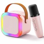 INEFABLE Mini Karaoke Machine Microphone Portable Bluetooth Wireless Speaker With Wireless Mic For Music Toys Christmas Birthday Gifts for Girls & Boys 4,5,6,7,8,9,10,11,12 Year Old - Set Of 1 (Peach)