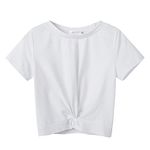 Arshiner Girls Shirts 5-6 Years White Shirts for Girls with Twist Hem,Cute Shirts for Girls Short Sleeve T-Shirt