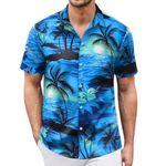 Rioofinx Hawaiian Shirt for Men Sleeves Printed Casual Button Down Summer Beach Dress Shirts(Blue-S)