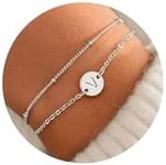 MONOZO White Gold Initial Bracelets for Women Jewelry Gifts Trendy - Dainty 18K White Gold Plated Disc Monogram Letter V Initial Bracelet Personalized Silver Jewelry Gifts for Women Her