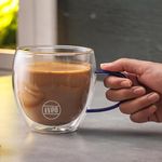 Iveo Borosilicate Glass Mug, Cup, Double Wall Mug | Insulated Wall Mug for Tea, Coffee, Energy Drinks | Good Refreshment Mug | with Colour Handle | 250 ml, 1 Pc, Dark Blue