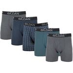 Gildan Men's Cotton Stretch Boxer Briefs, Multipack, HTHR Dark Grey/HTHR Navy/Shapes/Blue (5-Pack), Medium, HTHR Dark Grey/HTHR Navy/Shapes/Blue (5-Pack), Medium