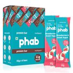 Phab Starwberries & Greek Yogurt Protein Bars with 11g Protein,No Added Sugar | High Fibre, No Trans Fat & No Preservatives | Diabetic Friendly | Healthy & Tasty | GMO Free (Pack of 6x 65g)