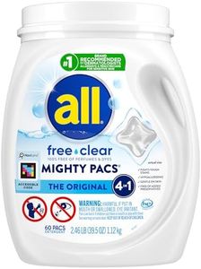 All Mighty Pacs Laundry Detergent, Free Clear for Sensitive Skin, Tub, 60 Count