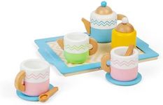 Bigjigs Toys Tea Tray Set - 10 Piece Wooden Teatime Playset, Kids Kitchen Accessories, Food Role Play Toy, Sustainably Made Gifts For Toddlers, Age 18 Months Old +