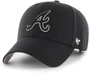 47 MLB Black White Outline Primary Logo MVP Adjustable Structure Hat, Adult One Size Fits All, Atlanta Braves - Black, One Size