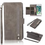 EYZUTAK Wallet Case for iPhone 6 iPhone 6S, 5 Card Slots Magnetic Closure Zipper Pocket Handbag PU Leather Flip Case with Hand Strap TPU Kickstand Cover for iPhone 6/6S - Gray