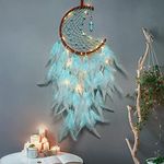 Dremisland Moon Dream Catcher with Fairy Lights Handmade Green Turquoise Pendant Wall Hanging Ornament for Home Bedroom Wall Decoration Craft Gift (Green)