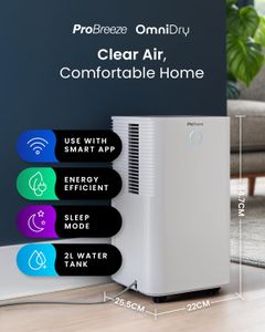 Pro Breeze 12L Dehumidifier – White, Portable Moisture Remover