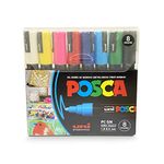 POSCA Uni-Ball 5M 1.8-2.5 Mm Bullet Shaped Paint Marker Pen | Reversible & Washable Tips | For Rocks Painting, Fabric, Wood, Canvas, Ceramic, Scrapbooking, Diy Crafts | 8 Shades, Pack Of 8