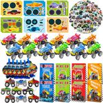 Monster Truck Party Favors,Truck Theme Birthday Party Supplies,Included Mini Truck,Truck Stickers,Keychains,Party Blowers,DIY Stickers,Goodie Bags Stuffers for Kids and Boy-All 110 Pcs