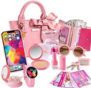 Pretend Play Kids Purse and Makeup Toy with Princess Pretend Makeup Smartphone Wallet Keys Credit and VIP Cards (American)