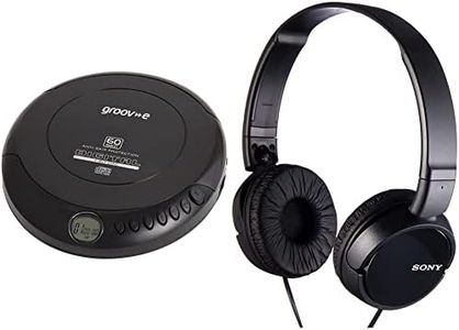 Groov-e GVPS110BK Retro Personal CD Player with 20 Track Programmable Memory, LCD Display, Anti-Skip Protection and Earphones Included - Black & Sony MDR-ZX110 Overhead Headphones - Black
