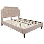 Flash Furniture SL-BK4-Q-B-GG Brighton Tufted Upholstered Size Platform Bed in Beige Fabric Queen