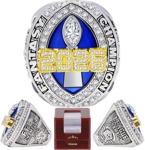 LANGE HOME Fantasy Football Ring 2026,Fantasy Football Championship Ring with High-Grade Gift Box,League Champion Trophy Rings Premium Award for Winner (Blue-2026, 11-D20.22MM-C65MM)