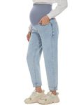 POSHGLAM Women's Maternity Jeans Over Belly Comfy Stretch Boyfriend Jeans Denim Pregnancy Pants, S-XXL, A01 Light Blue, Medium