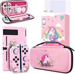 Unicorn Carrying Case Compatible with Nintendo Switch-Pink Portable Hard Shell Storage Bag and Protective Case Cover,Screen Protectors for Nintendo Switch,Switch Protection Accessories for Girls