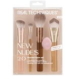 Real Techniques New Nudes Blurred Base Kit, 5 Piece Face Makeup Brush Set with Powder Puff, for Foundation, Concealer, Blush, Contour & Powder Blending, Soft Bristles, Cruelty-Free