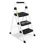 Soctone 3 Step Ladder, Folding Step Stool for Adults, Sturdy Steel Ladder for Kitchen, Household, 500lbs(227KG) Capacity, White