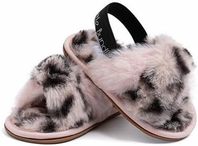 Macouba Little Bundles Girl Baby Slippers 6-12 Month | Pink fuzzy slippers for Girl - Pink Leopard print slippers, Baby booties - Cozy, House Slippers for baby | 6-12M